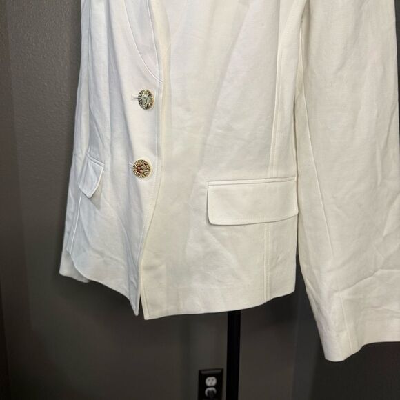 Anne Klein Creamy White Collarless Two Button Blazer Jacket Light Weight - Picture 5 of 14